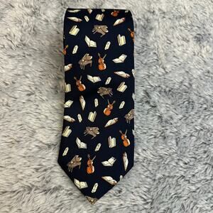 Caesar Roma 100% Silk Neck Tie Navy Musical Instruments Piano Cello Formal